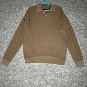 Kenneth Cole Waffle Knit Polo Sweater Long Sleeve Men Size Xl Winter Oak Heather